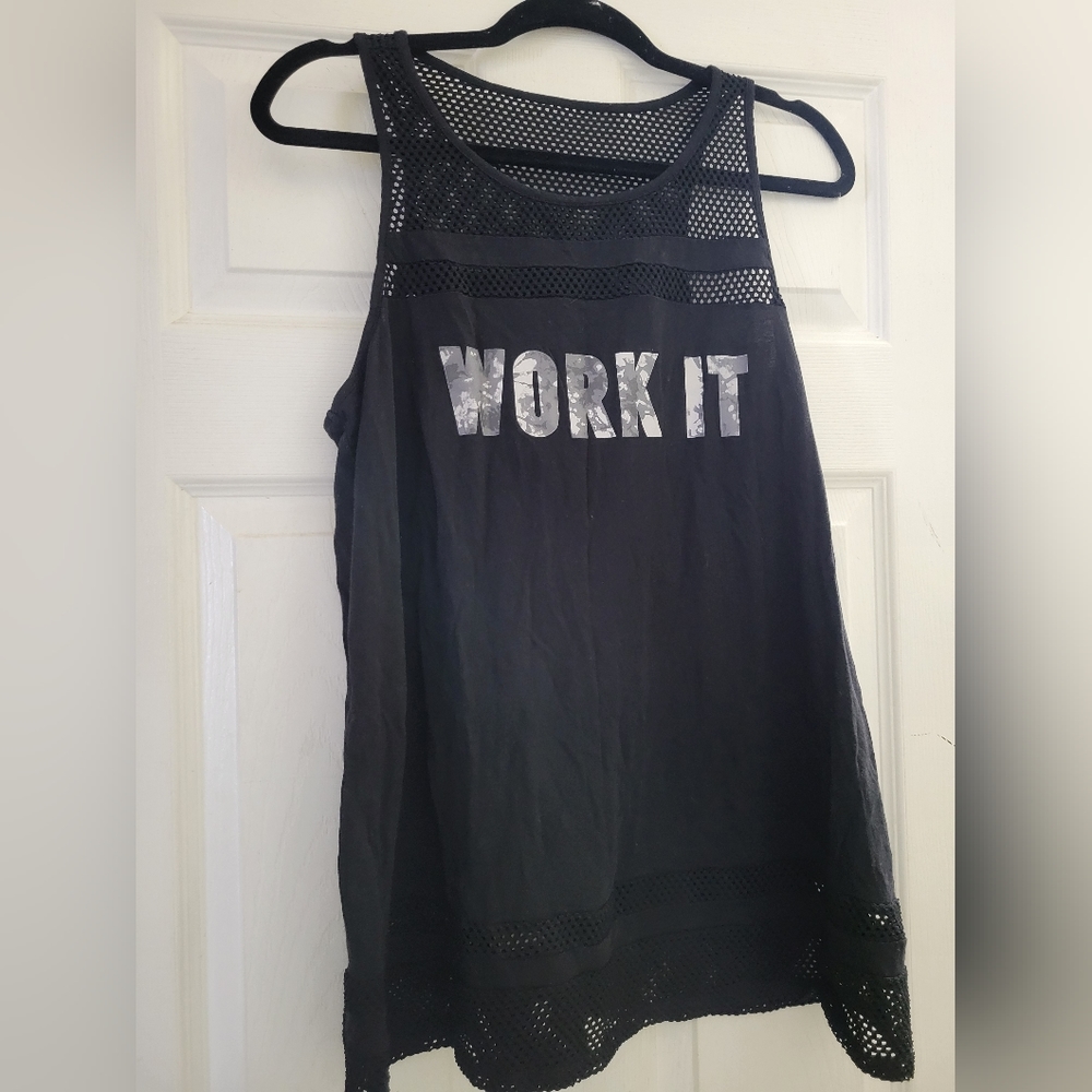 Torrid active size 0 "work it" work out muscle shirt fishnet details black